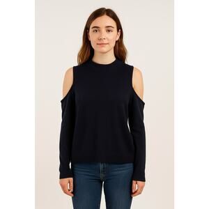 Iris & Ink Diana 100% Cashmere Sweater Jumper Size Large Cold Shoulder Navy Blue